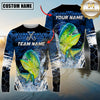 Maxcorners Fishing Blue Splash Camo Multicolor Options Personalized Name, Team Name 3D Long Sleeve Shirt (12 Fish Species)