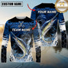 Maxcorners Fishing Blue Splash Camo Multicolor Options Personalized Name, Team Name 3D Long Sleeve Shirt (12 Fish Species)