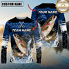 Maxcorners Fishing Blue Splash Camo Multicolor Options Personalized Name, Team Name 3D Long Sleeve Shirt (12 Fish Species)