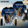 Maxcorners Fishing Blue Splash Camo Multicolor Options Personalized Name, Team Name 3D Long Sleeve Shirt (12 Fish Species)