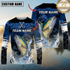 Maxcorners Fishing Blue Splash Camo Multicolor Options Personalized Name, Team Name 3D Long Sleeve Shirt (12 Fish Species)