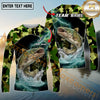 Maxcorners Fishing Lightning Camo Graphic Multicolor Options Personalized Name, Team Name 3D Long Sleeve Shirt (12 Fish Species)