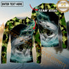 Maxcorners Fishing Lightning Camo Graphic Multicolor Options Personalized Name, Team Name 3D Long Sleeve Shirt (12 Fish Species)