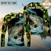 Maxcorners Fishing Lightning Camo Graphic Multicolor Options Personalized Name, Team Name 3D Long Sleeve Shirt (12 Fish Species)