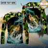 Maxcorners Fishing Lightning Camo Graphic Multicolor Options Personalized Name, Team Name 3D Long Sleeve Shirt (12 Fish Species)