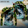 Maxcorners Fishing Lightning Camo Graphic Multicolor Options Personalized Name, Team Name 3D Long Sleeve Shirt (12 Fish Species)