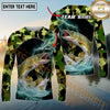 Maxcorners Fishing Lightning Camo Graphic Multicolor Options Personalized Name, Team Name 3D Long Sleeve Shirt (12 Fish Species)