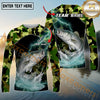 Maxcorners Fishing Lightning Camo Graphic Multicolor Options Personalized Name, Team Name 3D Long Sleeve Shirt (12 Fish Species)