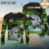 Maxcorners Fishing Green Camo Splash Multicolor Options Personalized Name, Team Name 3D Long Sleeve Shirt (12 Fish Species)