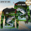 Maxcorners Fishing Green Camo Splash Multicolor Options Personalized Name, Team Name 3D Long Sleeve Shirt (12 Fish Species)