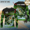 Maxcorners Fishing Green Camo Splash Multicolor Options Personalized Name, Team Name 3D Long Sleeve Shirt (12 Fish Species)