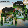 Maxcorners Fishing Green Camo Splash Multicolor Options Personalized Name, Team Name 3D Long Sleeve Shirt (12 Fish Species)