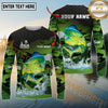 Maxcorners Fishing Green Camo Splash Multicolor Options Personalized Name, Team Name 3D Long Sleeve Shirt (12 Fish Species)