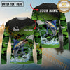 Maxcorners Fishing Green Camo Splash Multicolor Options Personalized Name, Team Name 3D Long Sleeve Shirt (12 Fish Species)