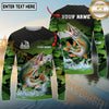 Maxcorners Fishing Green Camo Splash Multicolor Options Personalized Name, Team Name 3D Long Sleeve Shirt (12 Fish Species)