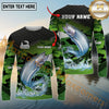Maxcorners Fishing Green Camo Splash Multicolor Options Personalized Name, Team Name 3D Long Sleeve Shirt (12 Fish Species)