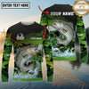 Maxcorners Fishing Green Camo Splash Multicolor Options Personalized Name, Team Name 3D Long Sleeve Shirt (12 Fish Species)