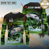 Maxcorners Fishing Green Camo Splash Multicolor Options Personalized Name, Team Name 3D Long Sleeve Shirt (12 Fish Species)
