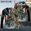 Maxcorners Fishing American Flag Camo Multicolor Options Personalized Name, Team Name 3D Long Sleeve Shirt (12 Fish Species)
