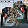 Maxcorners Fishing American Flag Camo Multicolor Options Personalized Name, Team Name 3D Long Sleeve Shirt (12 Fish Species)