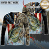 Maxcorners Fishing American Flag Camo Multicolor Options Personalized Name, Team Name 3D Long Sleeve Shirt (12 Fish Species)