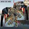 Maxcorners Fishing American Flag Camo Multicolor Options Personalized Name, Team Name 3D Long Sleeve Shirt (12 Fish Species)