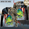 Maxcorners Fishing American Flag Camo Multicolor Options Personalized Name, Team Name 3D Long Sleeve Shirt (12 Fish Species)