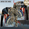 Maxcorners Fishing American Flag Camo Multicolor Options Personalized Name, Team Name 3D Long Sleeve Shirt (12 Fish Species)