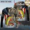 Maxcorners Fishing American Flag Camo Multicolor Options Personalized Name, Team Name 3D Long Sleeve Shirt (12 Fish Species)