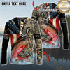 Maxcorners Fishing American Flag Camo Multicolor Options Personalized Name, Team Name 3D Long Sleeve Shirt (12 Fish Species)