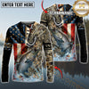 Maxcorners Fishing American Flag Camo Multicolor Options Personalized Name, Team Name 3D Long Sleeve Shirt (12 Fish Species)