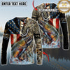 Maxcorners Fishing American Flag Camo Multicolor Options Personalized Name, Team Name 3D Long Sleeve Shirt (12 Fish Species)