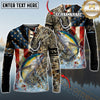 Maxcorners Fishing American Flag Camo Multicolor Options Personalized Name, Team Name 3D Long Sleeve Shirt (12 Fish Species)