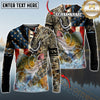 Maxcorners Fishing American Flag Camo Multicolor Options Personalized Name, Team Name 3D Long Sleeve Shirt (12 Fish Species)