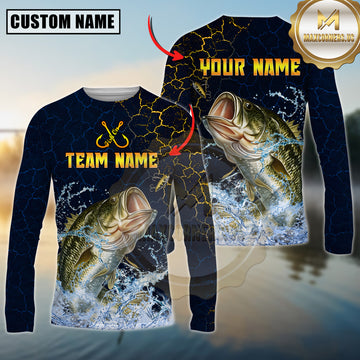 Maxcorners Fishing Cracked Lightning Graphic Multicolor Options Personalized Name, Team Name 3D Long Sleeve Shirt (12 Fish Species)