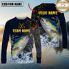 Maxcorners Fishing Cracked Lightning Graphic Multicolor Options Personalized Name, Team Name 3D Long Sleeve Shirt (12 Fish Species)