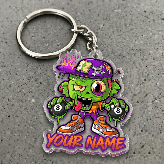 Maxcorners Zombie 8 Ball Monster Cartoon Horror Multicolor Options Personalized Name, Your Name 3D Keychain