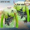 Maxcorners Fishing Green Scale Pattern Multicolor Options Personalized Name, Team Name 3D Long Sleeve Shirt (12 Fish Species)