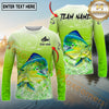 Maxcorners Fishing Green Scale Pattern Multicolor Options Personalized Name, Team Name 3D Long Sleeve Shirt (12 Fish Species)