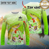 Maxcorners Fishing Green Scale Pattern Multicolor Options Personalized Name, Team Name 3D Long Sleeve Shirt (12 Fish Species)