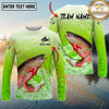 Maxcorners Fishing Green Scale Pattern Multicolor Options Personalized Name, Team Name 3D Long Sleeve Shirt (12 Fish Species)