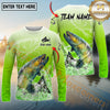 Maxcorners Fishing Green Scale Pattern Multicolor Options Personalized Name, Team Name 3D Long Sleeve Shirt (12 Fish Species)