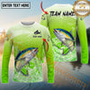 Maxcorners Fishing Green Scale Pattern Multicolor Options Personalized Name, Team Name 3D Long Sleeve Shirt (12 Fish Species)