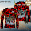 Maxcorners Fishing Red Camouflage Graphic Multicolor Options Personalized Name, Team Name 3D Long Sleeve Shirt (12 Fish Species)