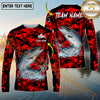 Maxcorners Fishing Red Camouflage Graphic Multicolor Options Personalized Name, Team Name 3D Long Sleeve Shirt (12 Fish Species)