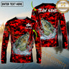 Maxcorners Fishing Red Camouflage Graphic Multicolor Options Personalized Name, Team Name 3D Long Sleeve Shirt (12 Fish Species)