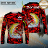 Maxcorners Fishing Red Camouflage Graphic Multicolor Options Personalized Name, Team Name 3D Long Sleeve Shirt (12 Fish Species)