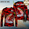 Maxcorners Fishing Red Camouflage Graphic Multicolor Options Personalized Name, Team Name 3D Long Sleeve Shirt (12 Fish Species)