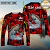 Maxcorners Fishing Red Camouflage Graphic Multicolor Options Personalized Name, Team Name 3D Long Sleeve Shirt (12 Fish Species)