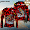 Maxcorners Fishing Red Camouflage Graphic Multicolor Options Personalized Name, Team Name 3D Long Sleeve Shirt (12 Fish Species)